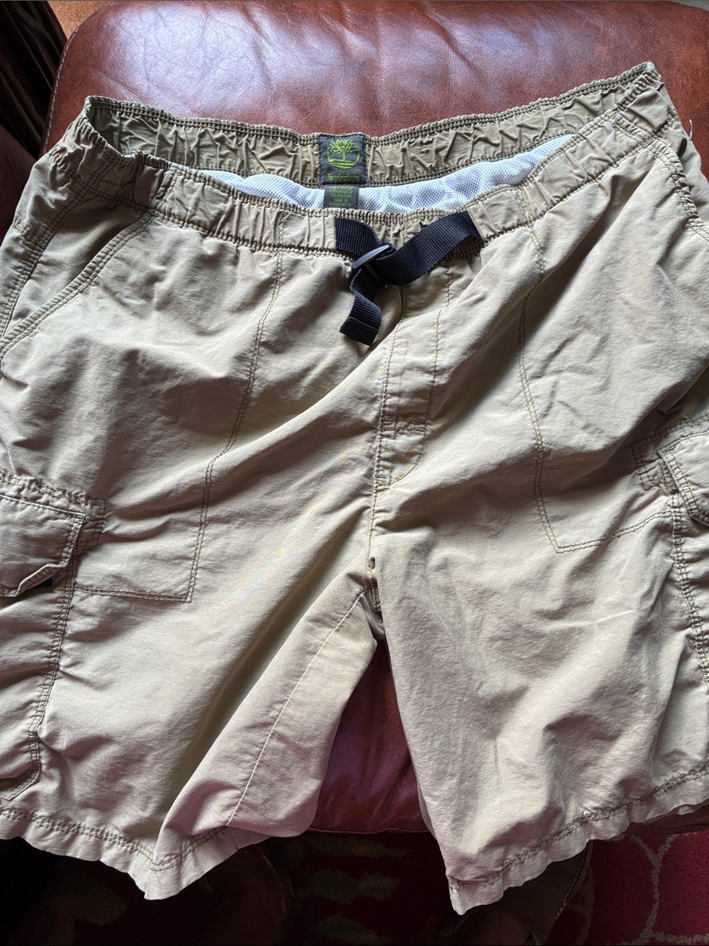 Men's Timberland Tan Cargo Shorts with Elastic Waist and Built-in Belt